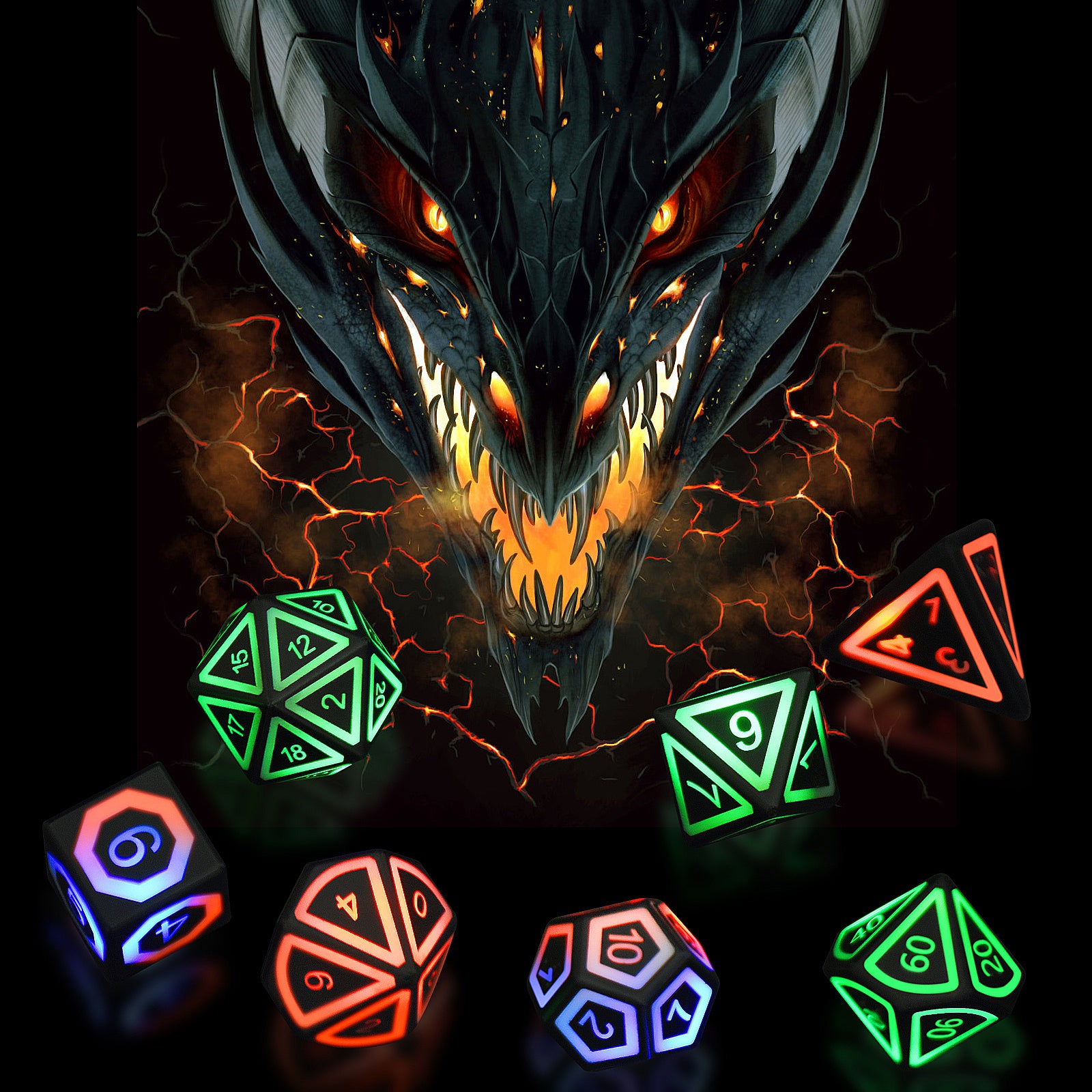 7 PCS LED Electronic Dices DND Dice Set for RPG Game Polyhedral Black –  Victorydice