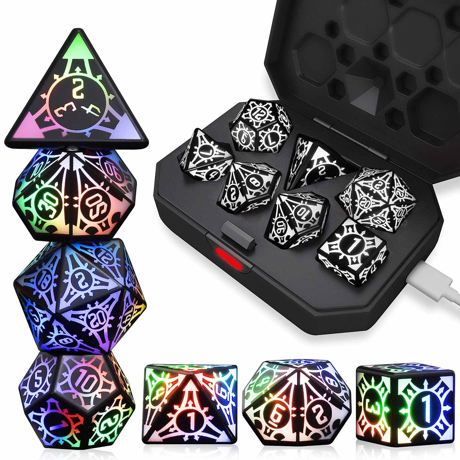 7pcs/set Rechargeable Luminous LED Color shops Metal Flashy Dices